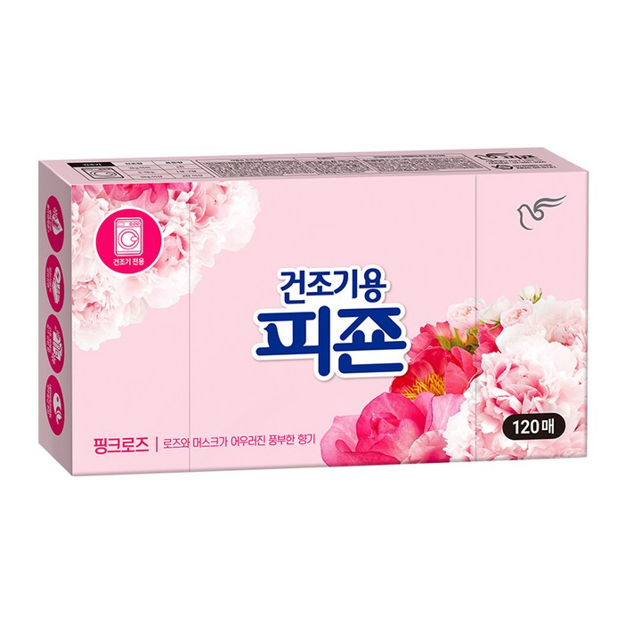 피죤 건조기용 오리지널 드라이시트 섬유유연제 핑크로즈 본품, 120개입, 1개