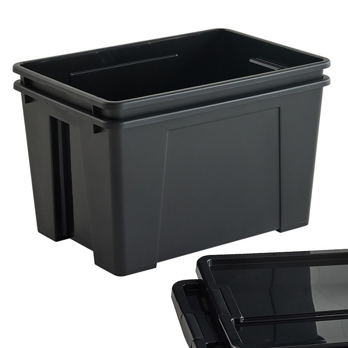 브리다 적층형 다용도 정리 수납 리빙박스 70L, 블랙, 2개