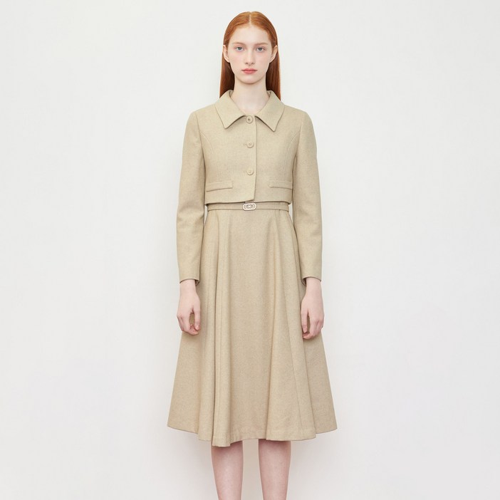 라인어디션 여성용 싱글 카라 플레어 원피스