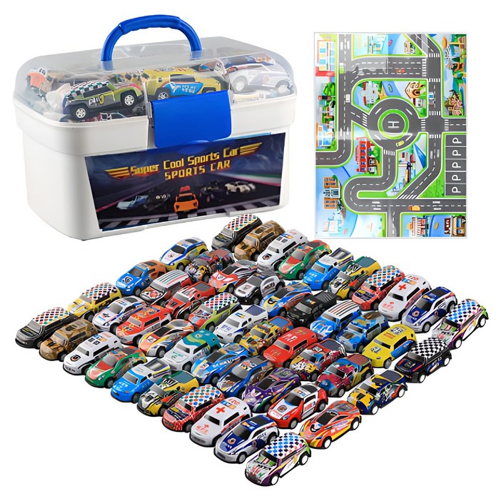 풀백 미니카 50종  놀이판 1장  보관함 1개 세트