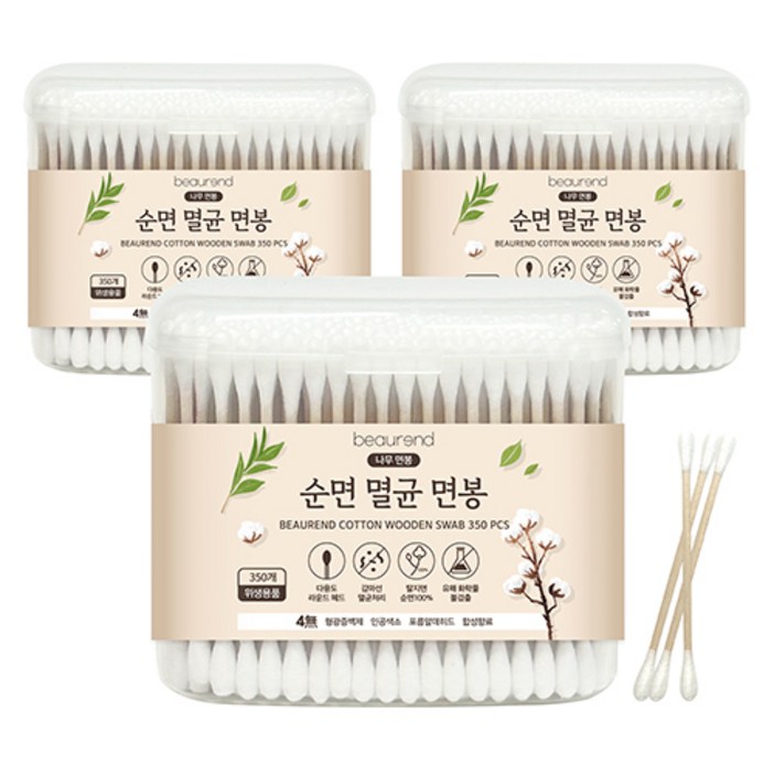 뷰렌드 순면 멸균 나무 면봉, 3개, 350개입 뷰렌드 순면 멸균 나무 면봉, 3개, 350개입