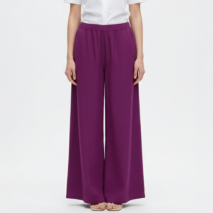 마켓피아 여성용 와이드 밴딩 캐주얼 롱 팬츠