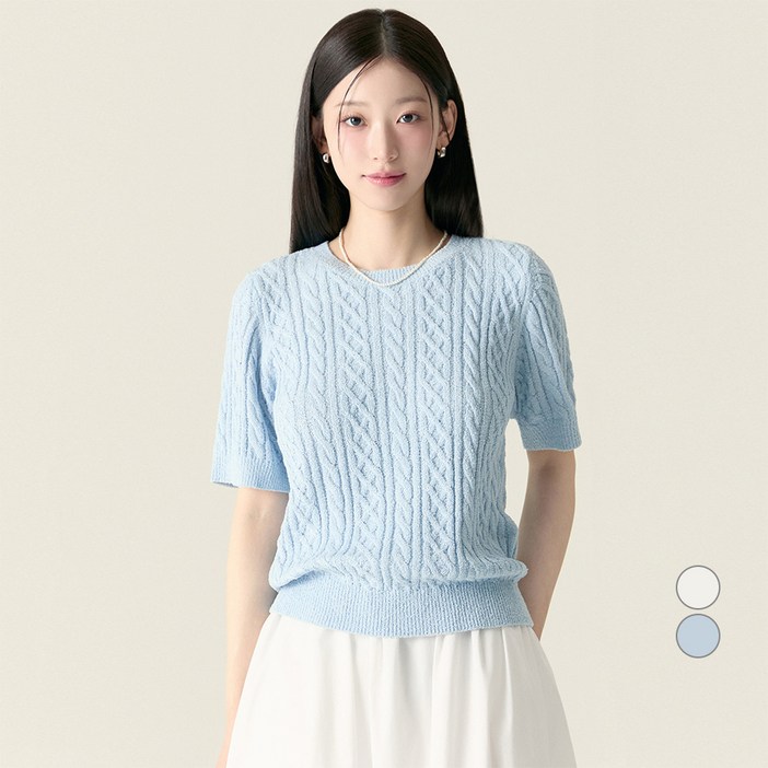 로엠 여성용 케이블 반팔 스웨터