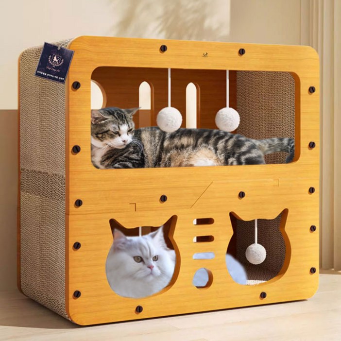 딩동펫 고양이 2층 더블 숨숨집 스크래쳐