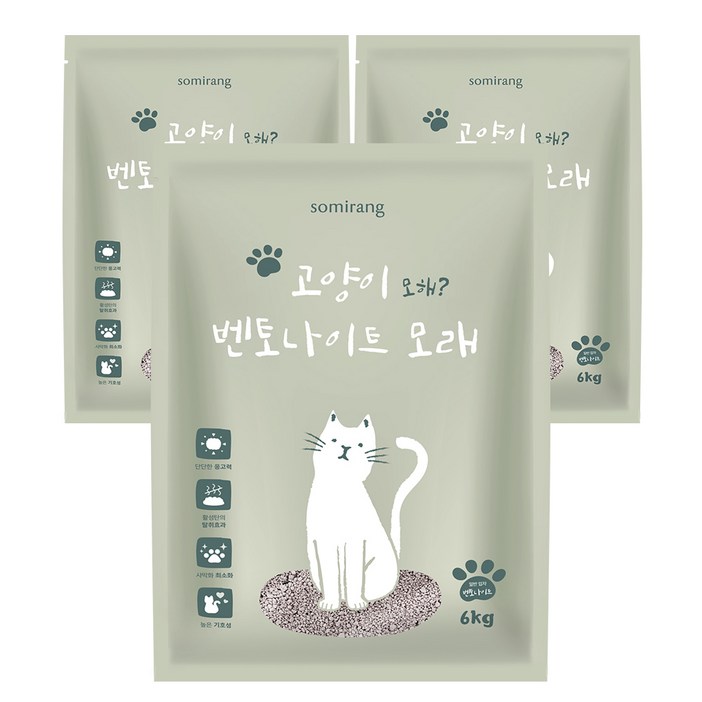 응고형 고양이 벤토나이트 모래, 6kg, 3개, 무향