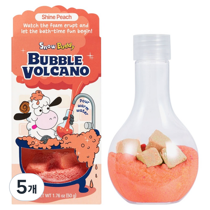 스노우버디 아동용 버블볼케이노 입욕제 샤인피치, 50g, 5개