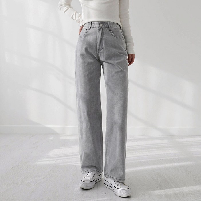 앤드스타일 여성용 롱숏 기장 딱맞진 48탄 피그먼트 워싱 코튼 와이드 팬츠 265142