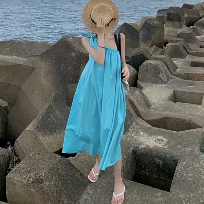 패션나비 해변 휴양지 패션 임산부 홀터넥 롱 원피스