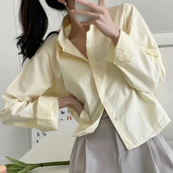라라티나 여성용 엠린 루즈핏 세미 크롭 긴팔 블라우스