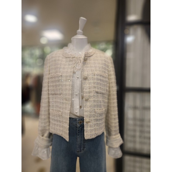 듀엘 DEWE 노카라 스팽글 트위드 자켓 L254MSF034 NC일산