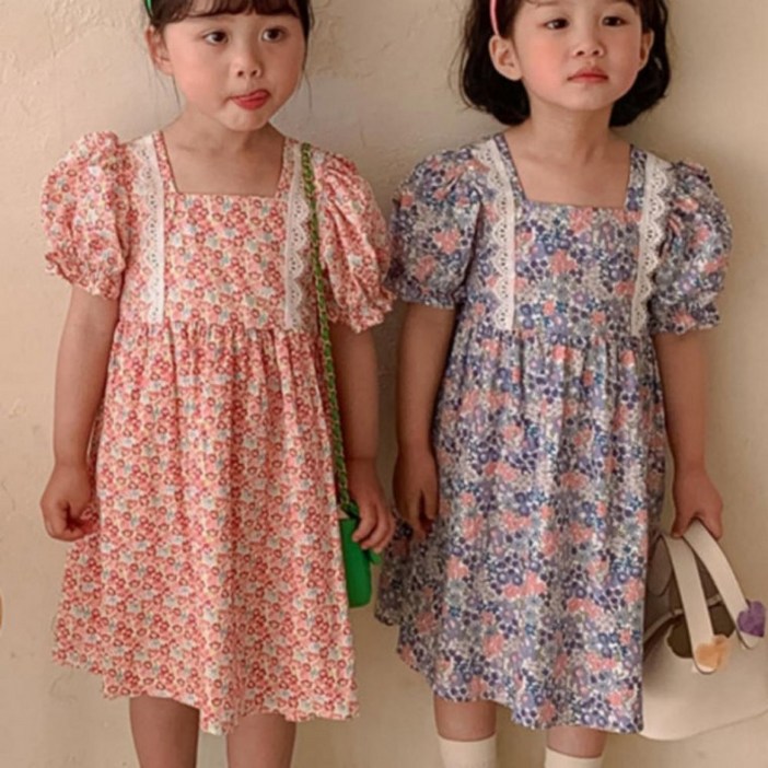 여아 유아 공주 레이스 쉬폰 꽃무늬 원피스
