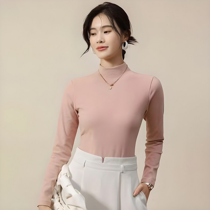 사입자몰 릴리반목티 이너 프릴 폴라 레이어드 긴팔 반폴라 반하이넥 티셔츠 블라우스 니트 원피스 여성 미시