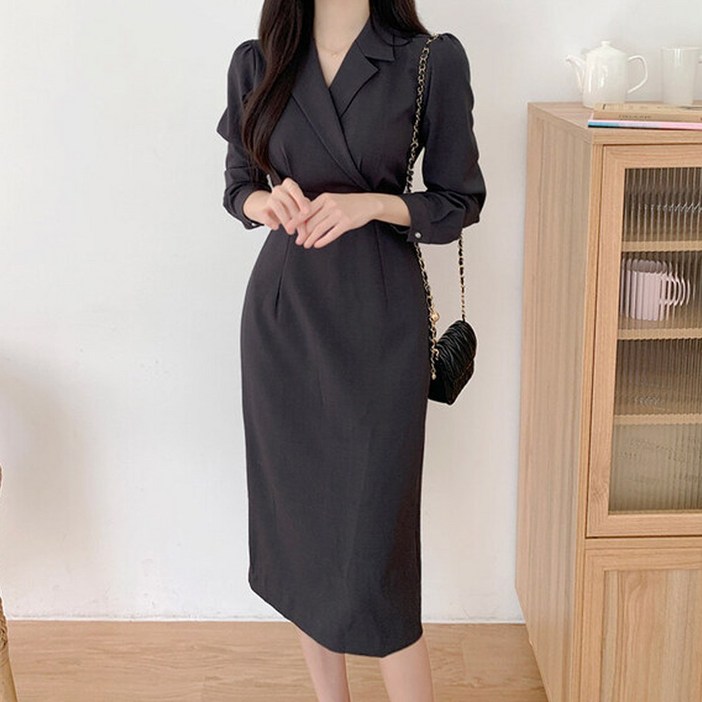 고퀄리티 카라넥 데일리 롱 원피스 결혼식 하객룩 오피스룩 데이트룩 상견례룩