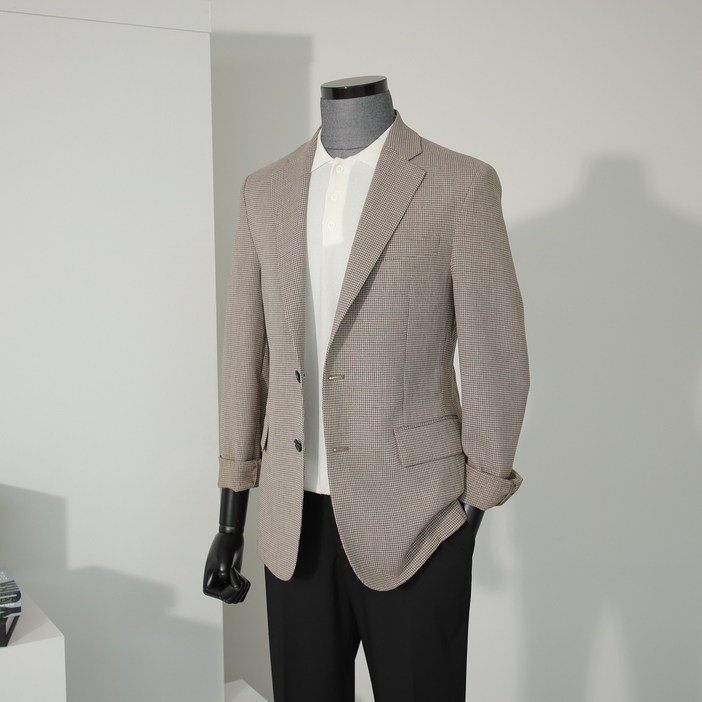 리버클래시 LLS24506BE [SLIM-FIT JACKET] 잔체크 울 혼방 노치드 싱글 자켓 베이지