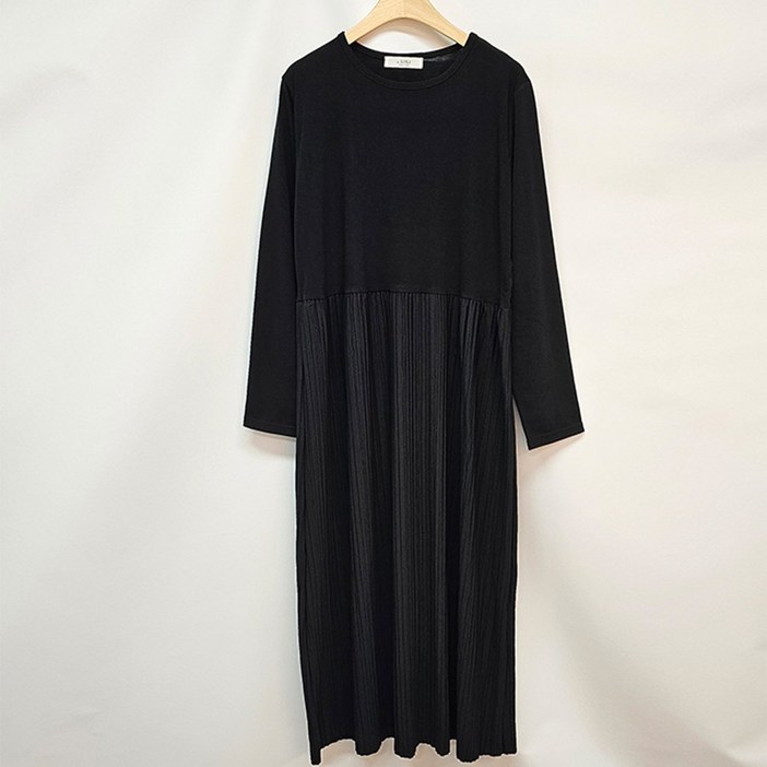 [베러데이] 모엘 플리츠 배색 롱 원피스