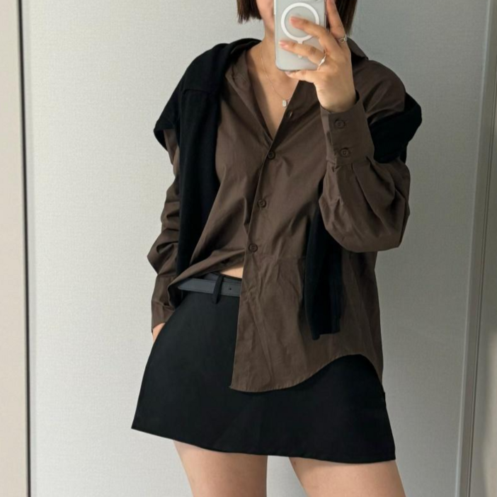 어서스 여성의류 기본 무지 오버핏 셔츠 코튼 긴팔 남방 데일리룩 출근 코디