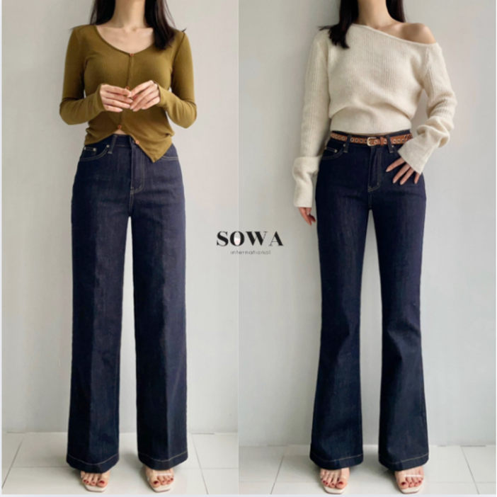 26 SS 날씬핏 논페이드 생지청 와이드 부츠컷 청바지 전체밴딩 데님팬츠 하우룩청바지