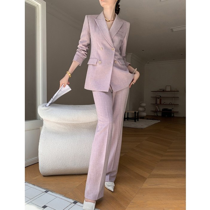 정장셋업 연보라 여성 세미정장세트 예복 더블자켓 여름 면접복장 빅사이즈