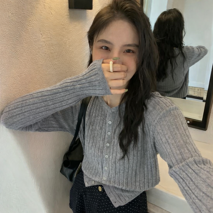 HDAON 여성 가디건 골지 라운드 버튼 기본 가디건