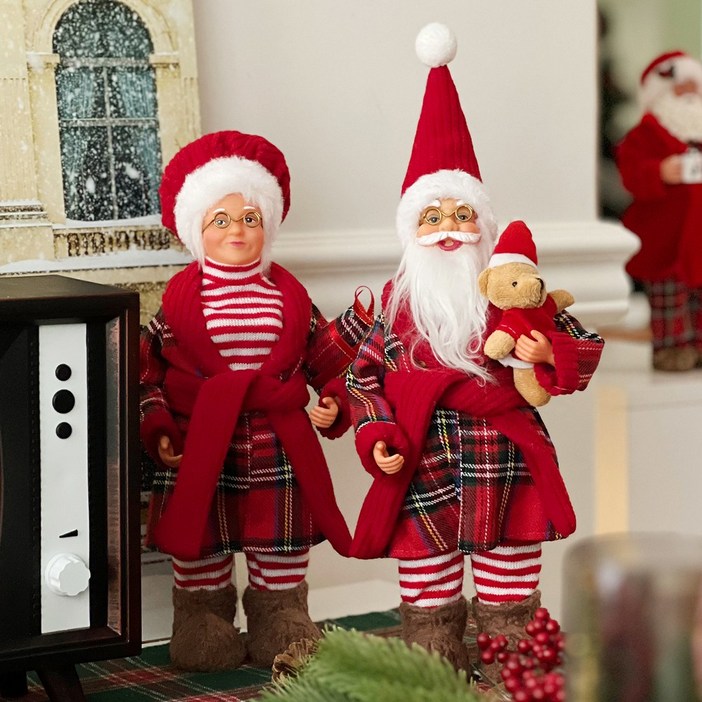 루시아이 메리 타탄체크 산타 커플 인형 세트, 1개, 메리 타탄체크 산타 커플