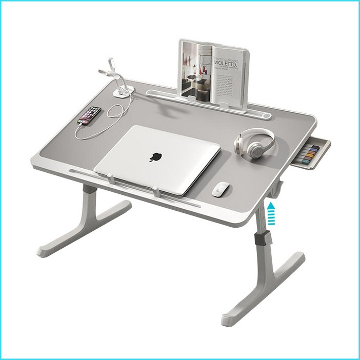업그레이드버전 접이식 침대 테이블 좌석테이블 노트북책상 침실테이블 거실테이블 높이조절 각도조절 USB 포트보관 서랍 램프 및 팬