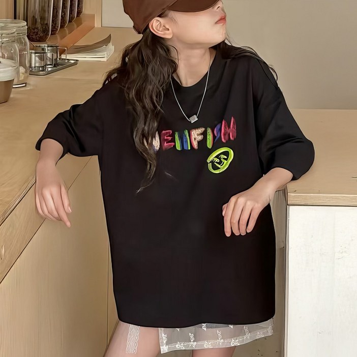 베비포 초등 중등 루즈핏 레터링 반팔티 FT3