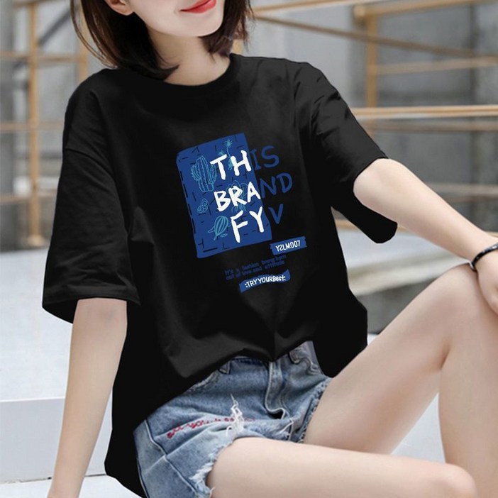 여성 순면 반팔 티셔츠 상의