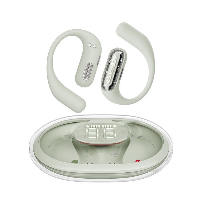 ACEFAST 투명 오픈형 무선 블루투스 이어폰 노이즈캔슬링 LED 귀걸이형 ACEFIT Pro, 그린