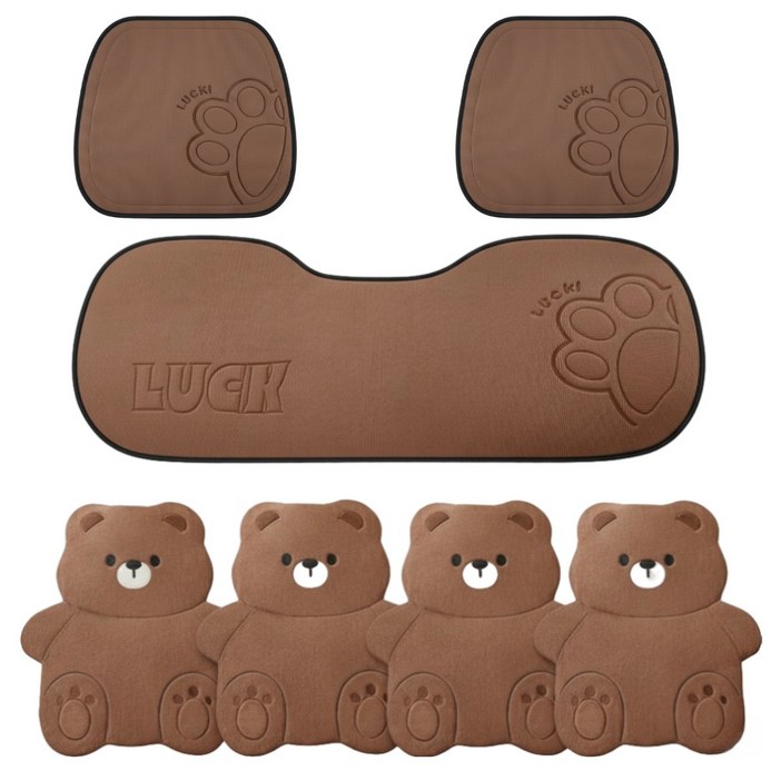 더반디 테디 곰돌이 인테리어 자동차 방석 앞좌석 뒷좌석 등받이 세트, 1세트, 테디 브라운
