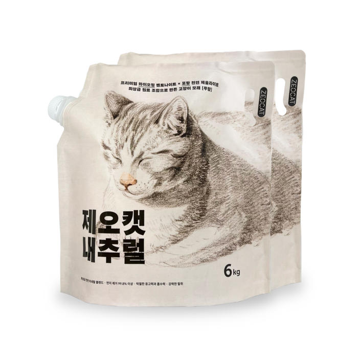 제오캣 내추럴 벤토나이트 고양이 모래 무향, 6kg, 2개