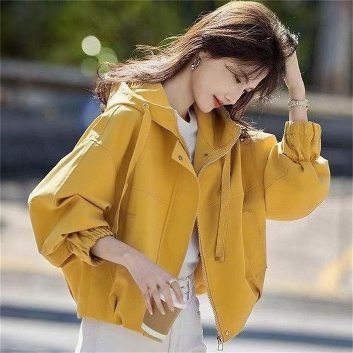 TKX 여성용 후드 지퍼 재킷 봄 가을 캐주얼 여유로운 핏 무지 편안한 소재 짧은 탑