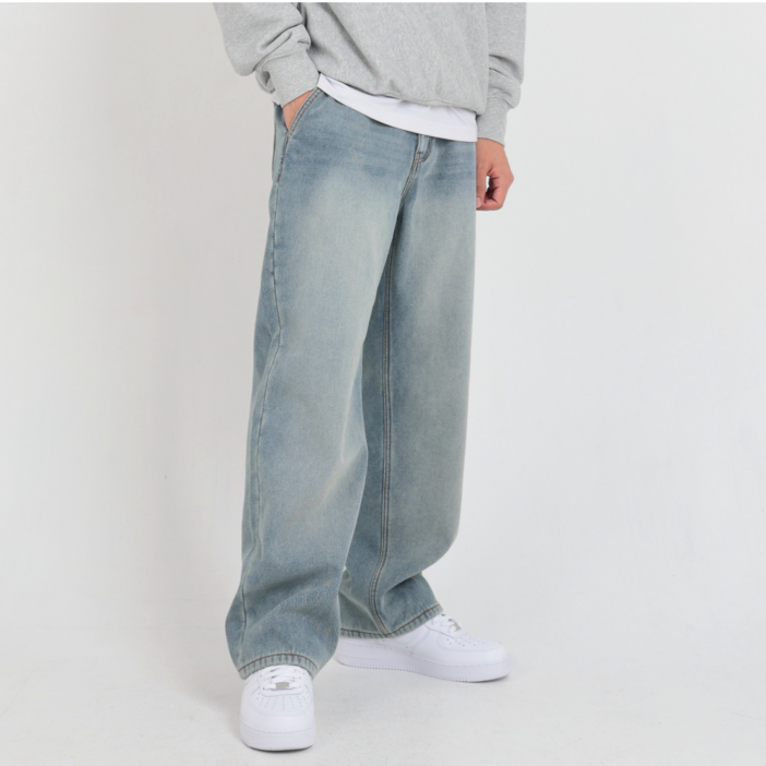 남자 기모 청바지 뒷밴딩 겨울 루즈핏 와이드 데님 팬츠