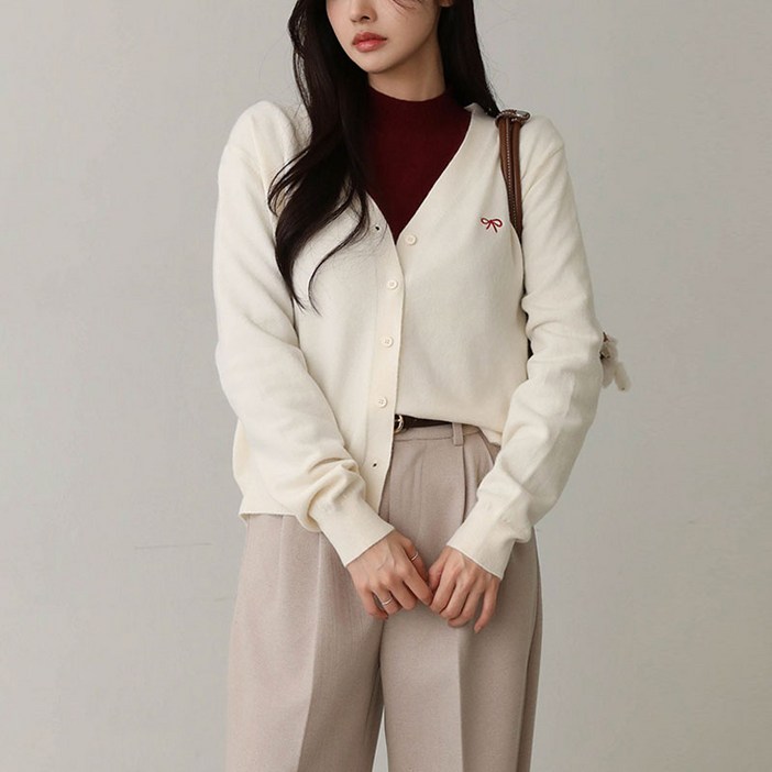 피핀 자체제작 리본 브이넥 소프트 가디건 22505