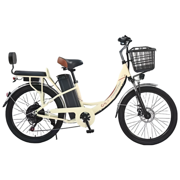 FluxBike 탈착형 리튬 배터리 전기자전거 26인치 24인치 휠 전동 출퇴근 가성비, 24인치 베이지, 하이텐강