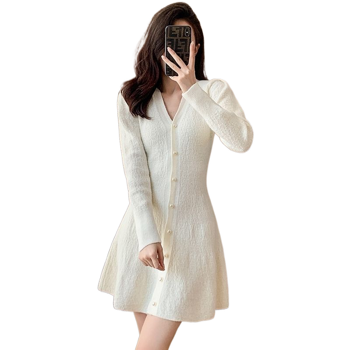 셀럽당 여성 추동 브이넥 슬림핏 숏기장 니트 원피스 FR0555-KR