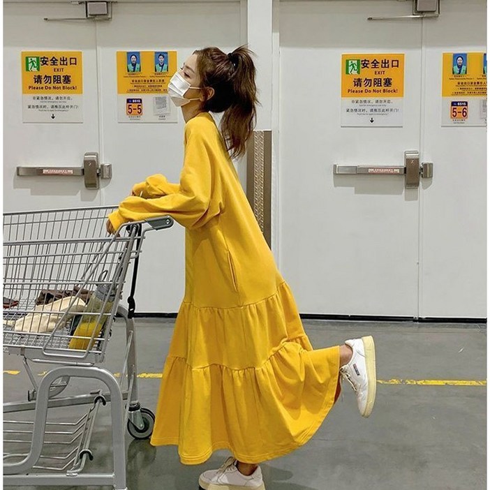 페이준 긴팔 맨투맨 원피스  오버핏 빅사으즈 A라인 롱원피스 YF022