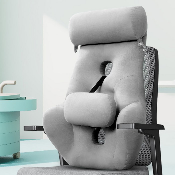 Pogeuni 사무실 사무용 바른자세 허리 쿠션 조절가능한 고급형 대형 의자 등받이 쿠션, 그레이