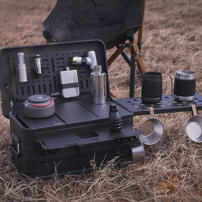 모비디안 아필 에션셜 기어 캠핑박스 알루미늄 수납 멀티 캠핑용 테이블겸용 정리함 30L 블랙, 1개