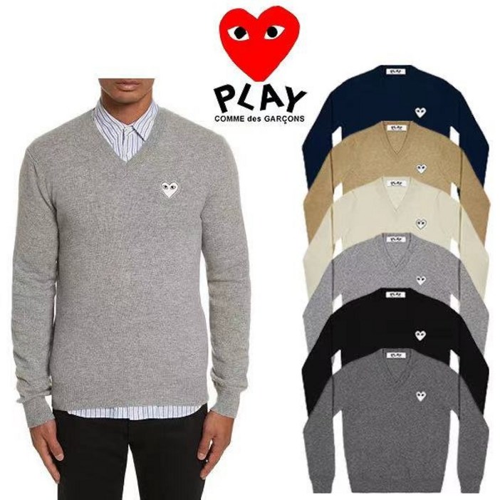 [일본직구] Comme des Garcons 2025 꼼데가르송 남녀공용 화이트 와펜 브이넥 니트 셔츠 AXN060051