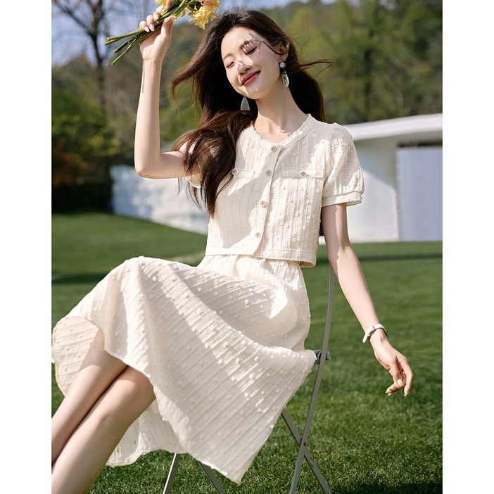 진해스 여성 여름 반팔 트위드 정장 상하세트 투피스 8029