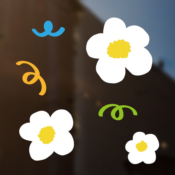 귀여운 플라워 아이콘 창문 시트지 스티커 (거울, 현관문, 욕실, 타일 벽 부착가능), 화이트