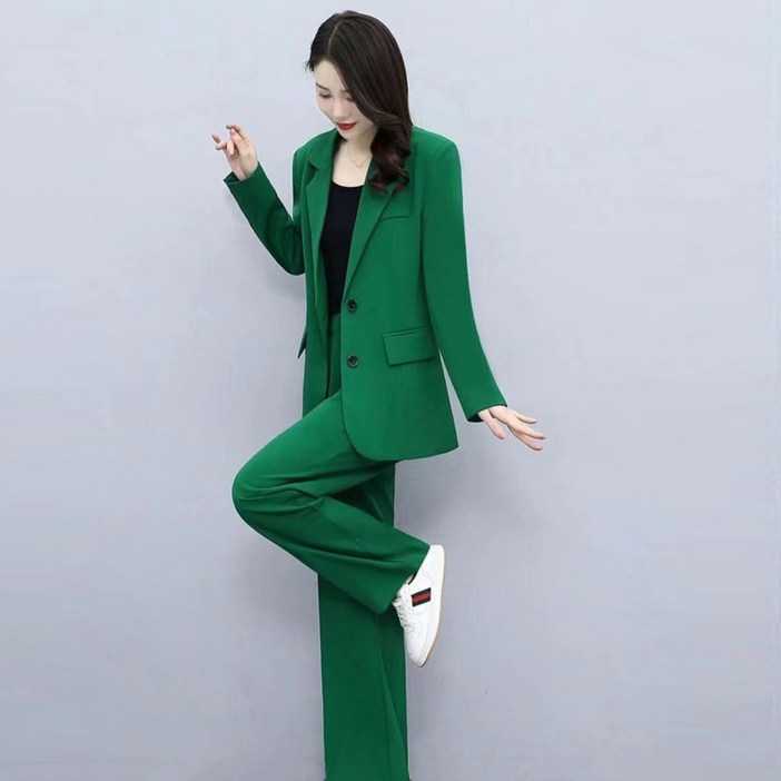 타임퓨어 여성 정장세트 가을겨울 여성 오피스룩 투피스 세트 자켓과 와이드 팬츠 직장인 룩 스타일리시한 세트