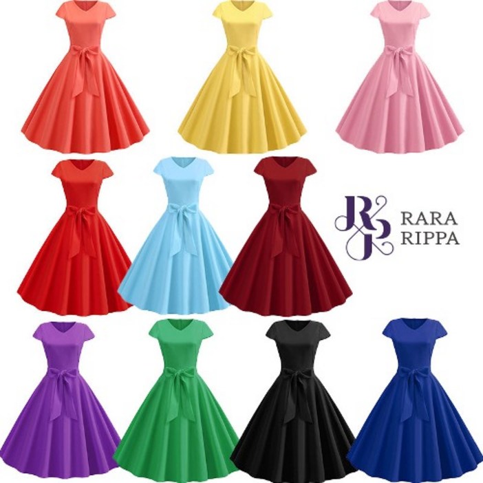 라라랜드원피스 컬러 원피스 단색 햅번 복고풍 A라인 플레어 드레스