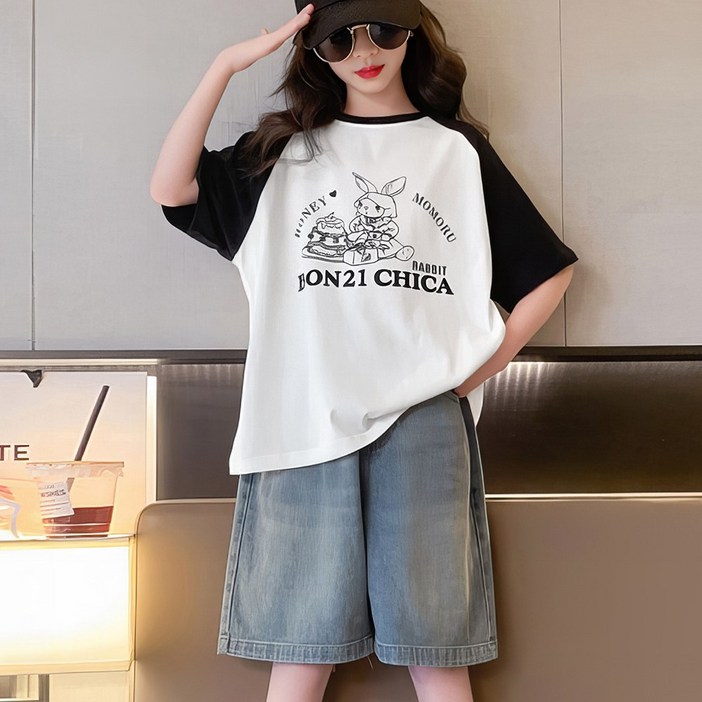 베비포 초중생 토끼반팔티 청반바지 상하세트 KQ5