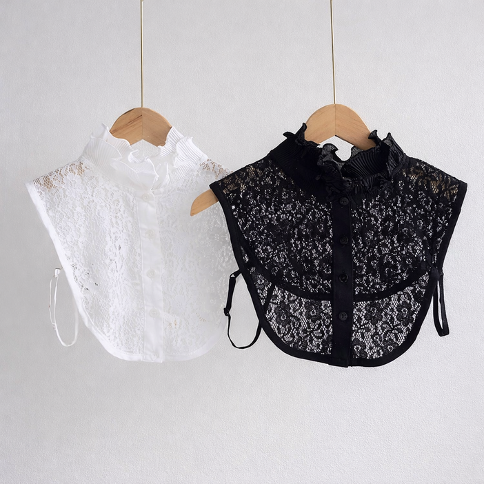 여성용 우아한 레이스 프릴 페이크 넥 카라 컬러 혼합 세트