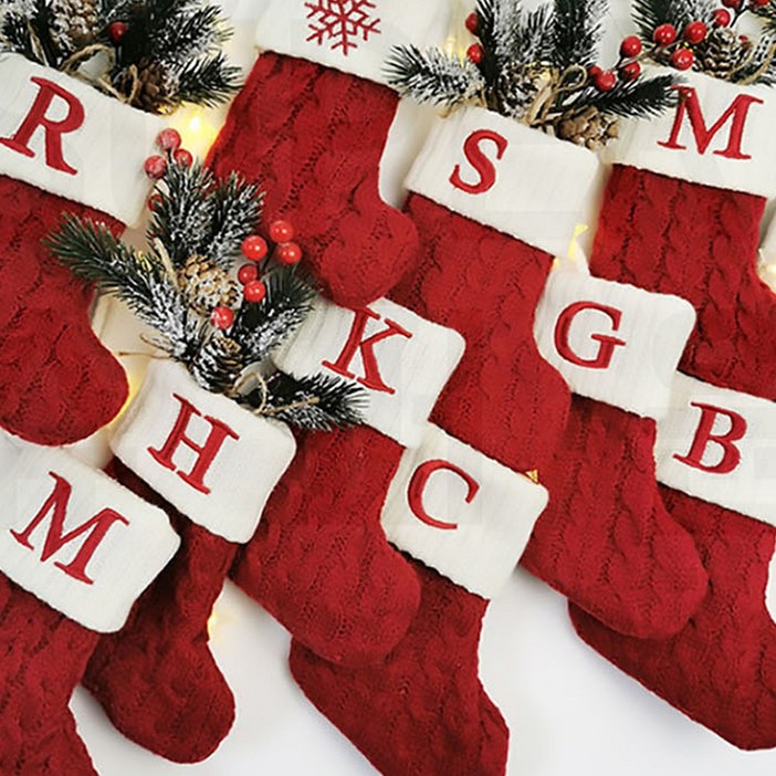 크리스마스 장식 이니셜 양말 선물 주머니 소품, 1개, 레드R