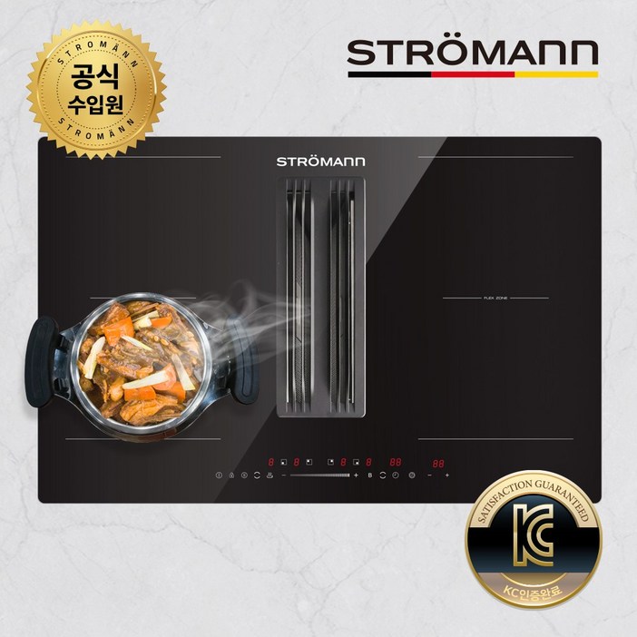독일 스트로만 한국정식수입원 KC 후드일체형 4구인덕션 무료설치배송무상AS, 빌트인, 블랙 쇼트세란 상판