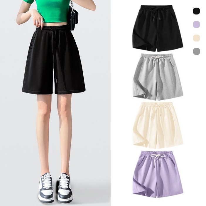 lyoveu여성용 베이직 스포츠 A라인 반바지  슬림핏 체형커버 니트 스트레이트 5부 팬츠