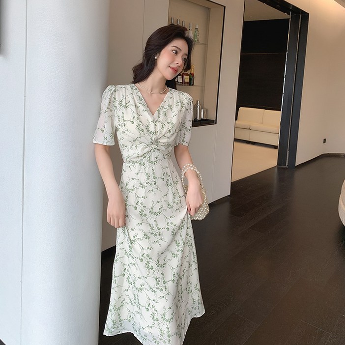 hululu 여름 쉬폰 원피스 날염 여성기모롱 a라인 스커트 NH6291