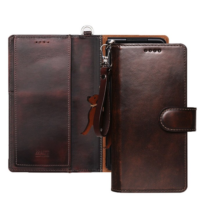 마뜨 갤럭시 아도방 소가죽 카드수납 가죽케이스 지갑케이스 자석형 투톤브라운 악세서리 별도
